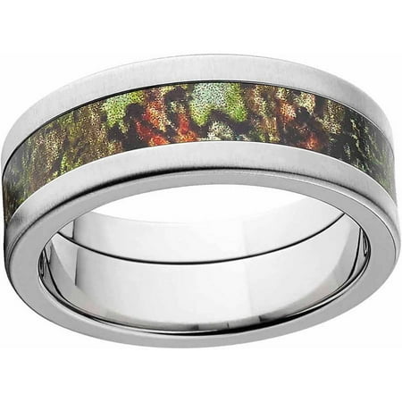 Mossy Oak Obsession Men's Camo Stainless Steel Ring with Cross Brushed Edges and Deluxe Comfort Fit