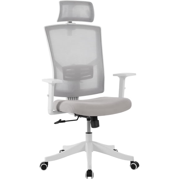 QinaQin Ergonomic Mesh Chair,Reclining Computer Chair with Adjustable Headrest,Lumbar Support and Arms for Desk Work,Gaming,White gray