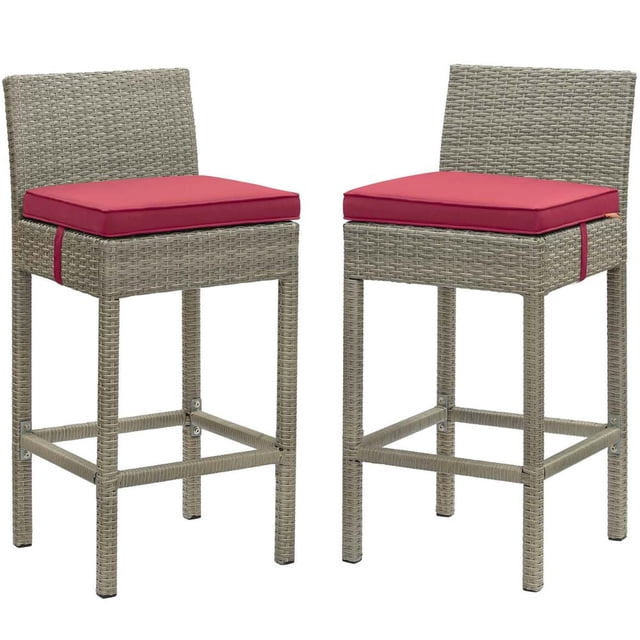 Modway Tabouret de Bar de Mobilier de Patio Extérieur en Osier à 2 Conduits, Gris Pâle