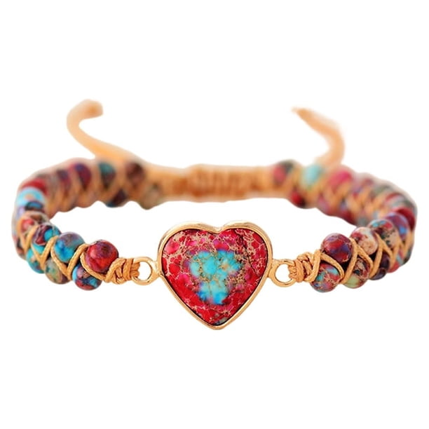 Pulseras trenzadas Qarigey con cuentas de piedra y piedras preciosas naturales rojo
