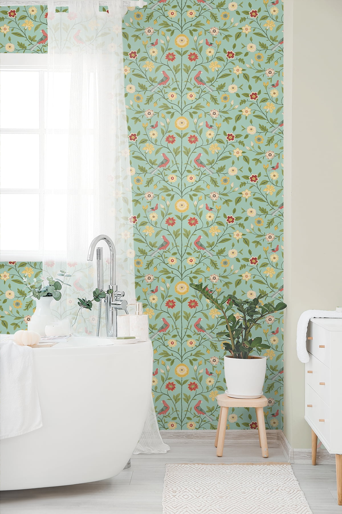 NextWall  Bird Toile Peel and Stick Wallpaper 20.5 in. W x 18 ft. L - Aquamarine