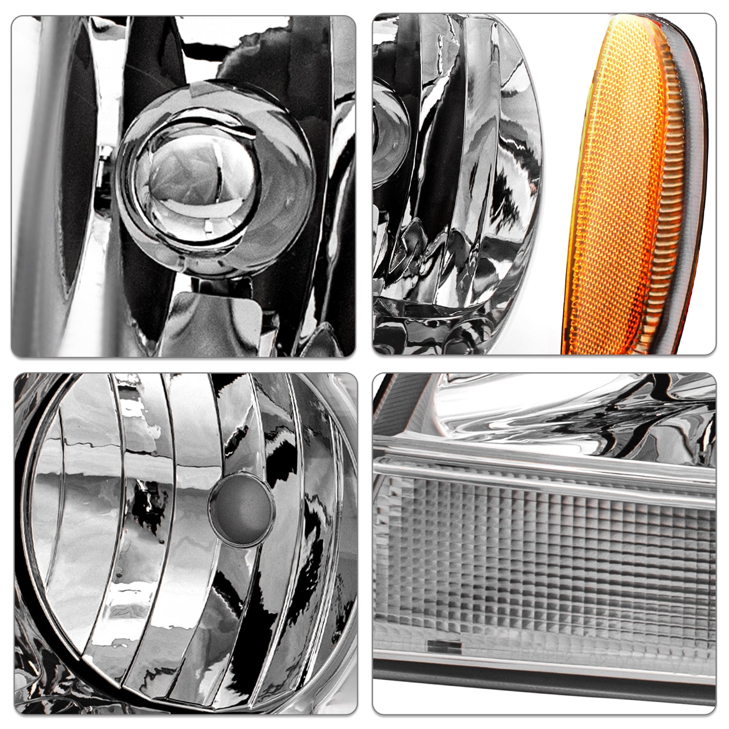 Chrome Housing Amber Headlights Assembly For 1999-2004 Jeep Grand Cherokee LH+RH