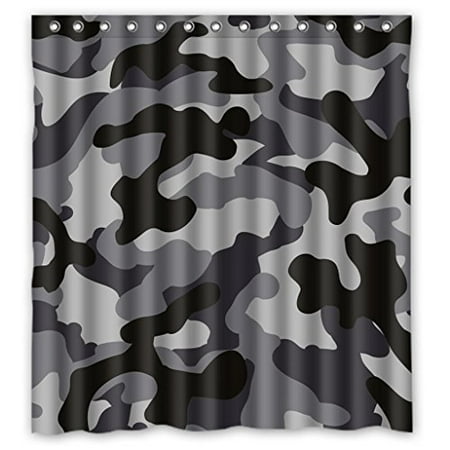 Hellodecor Black Gray White Camo Camouflage Army Shower