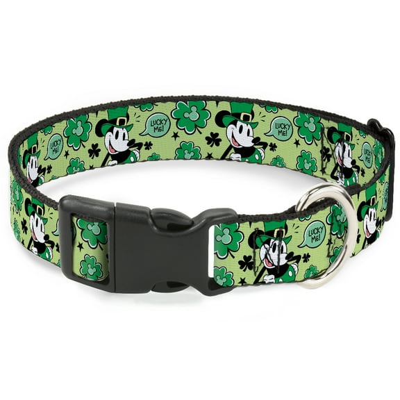 Disney Pet Collar, Dog Collar Plastic Buckle, Mickey Mouse St Patricks Day Lucky Me Leprechaun Pose Greens, 7 to 8.5 Inches 0.5 Inch Wide