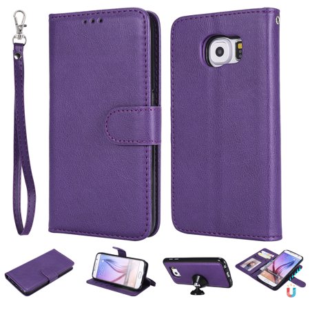 Slim Card Case - Galaxy S6 Case Wallet, S6 Case, Allytech Premium Leather Flip Case Cover & Card Slots Pocket, Wrist Design Detachable Slim Case for Samsung Galaxy S6 G920V (Purple)