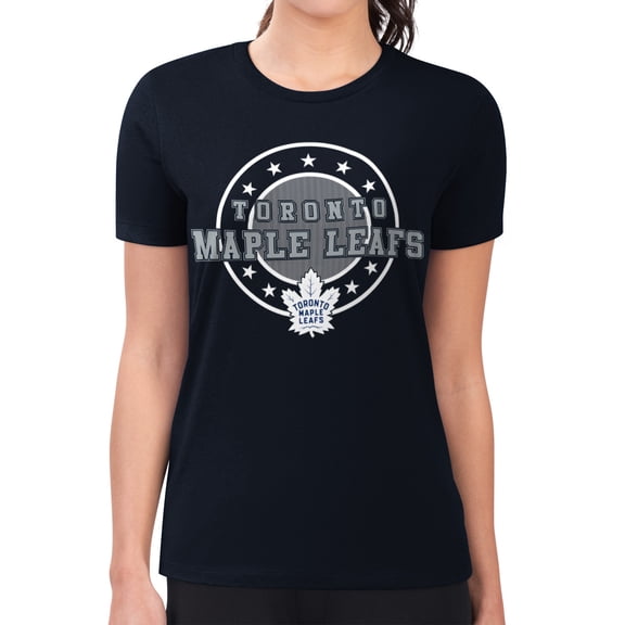 Women's G-III 4Her by Carl Banks Navy Toronto Maple Leafs Super-Slim Lightweight Pinstripe Circle Graphic T-Shirt