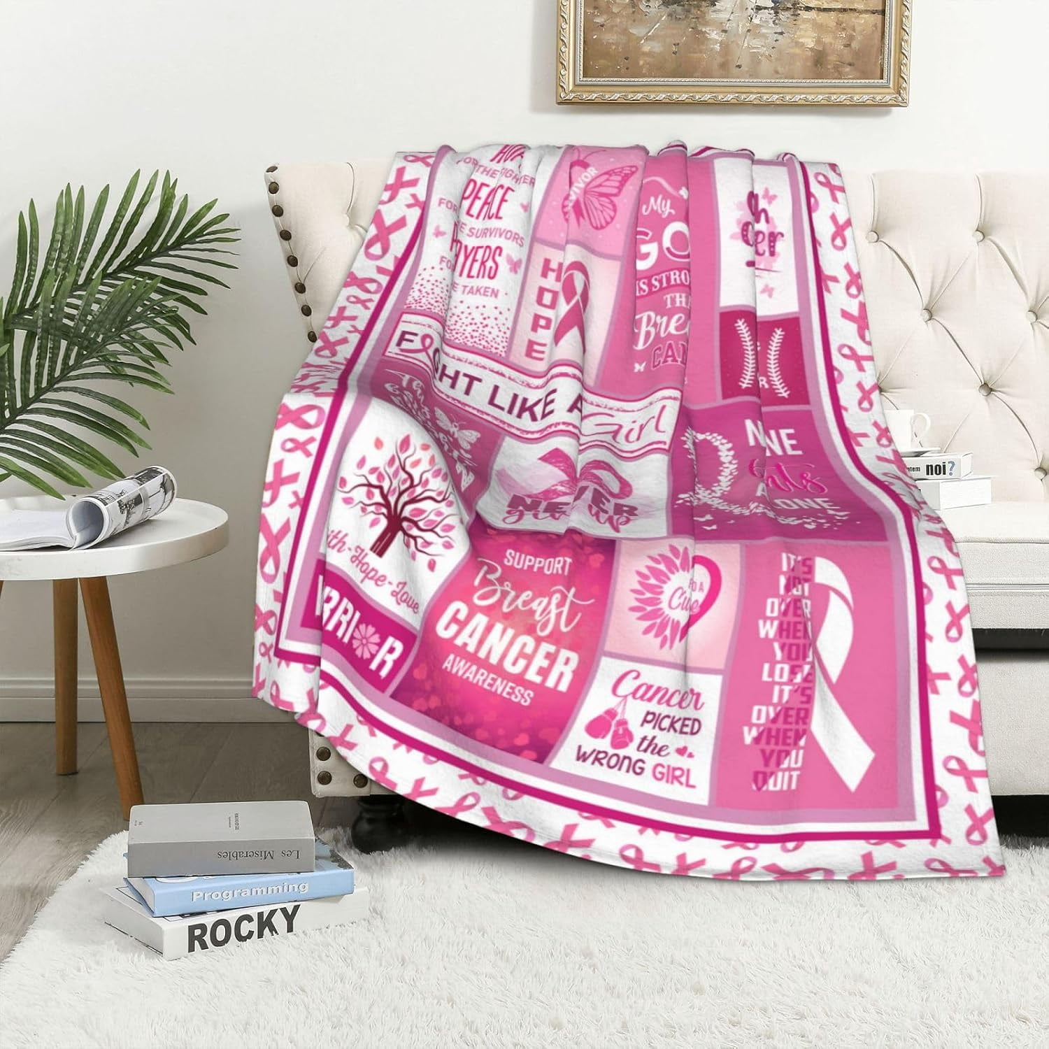 Breast Cancer Gifts for Woman, Breast Cancer Survivor Gifts for Women, Breast Cancer Gift, Pink Ribbon Breast Cancer Awareness, Breast Cancer Awareness Items Decorations Throw Blanket 60"X50"