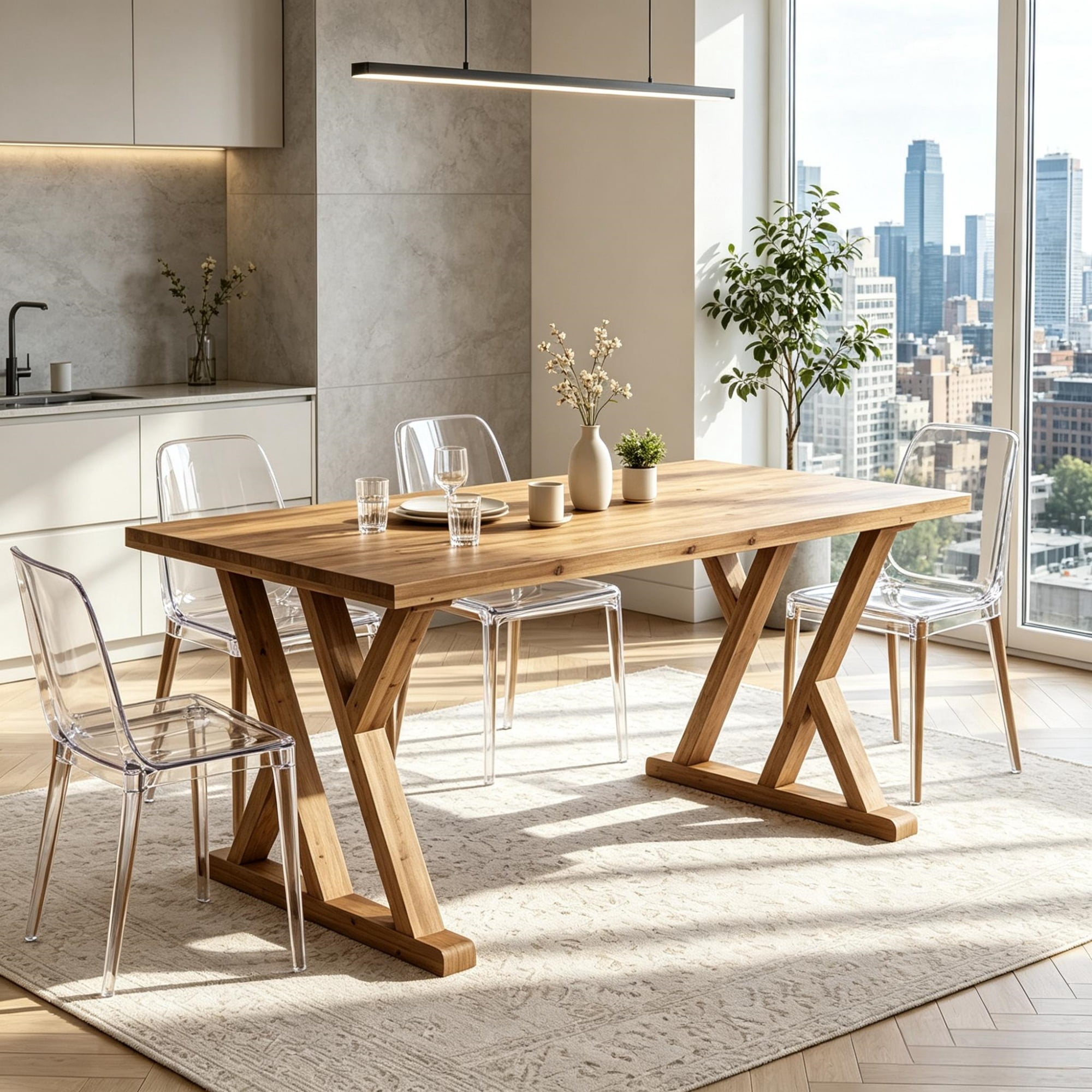 63" Farmhouse Dining Table Wood Kitchen Table for 4 to 6 People