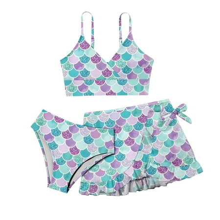 Hiijoy Tween Girls Scales Print Bikini Set with Cover Up Swimsuit Swimwear  3-Piece