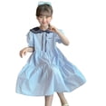 thumbnail image 3 of Wdgfv Girls School Uniform V-Neck Jumper Dress Pleated Pull-on Scooter Skirt Stretchy Cotton Flared Overall Dress, 3 of 7