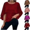 thumbnail image 1 of WRKEKC Hauts d'Été pour Femmes, Blouse en Chiffon à Manches Courtes Évasées et Col Rond, Couleur Unie, Mode Décontractée Printemps Été, 1 of 8