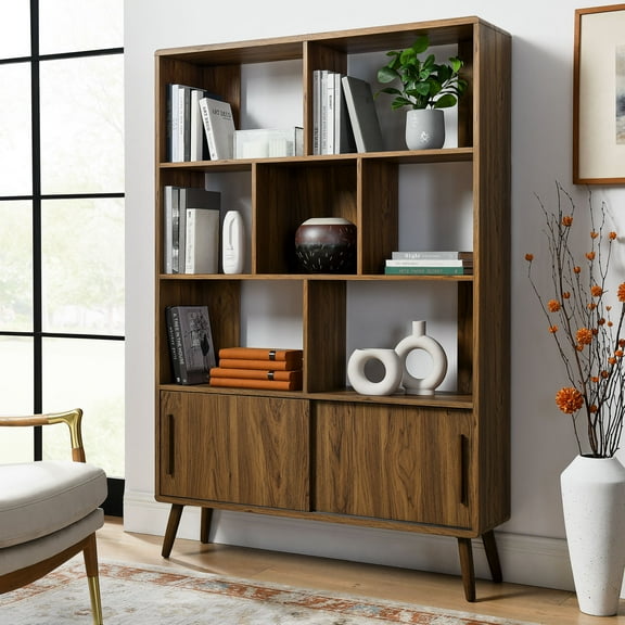 Transmit Bookcase with Sliding Doors in Walnut