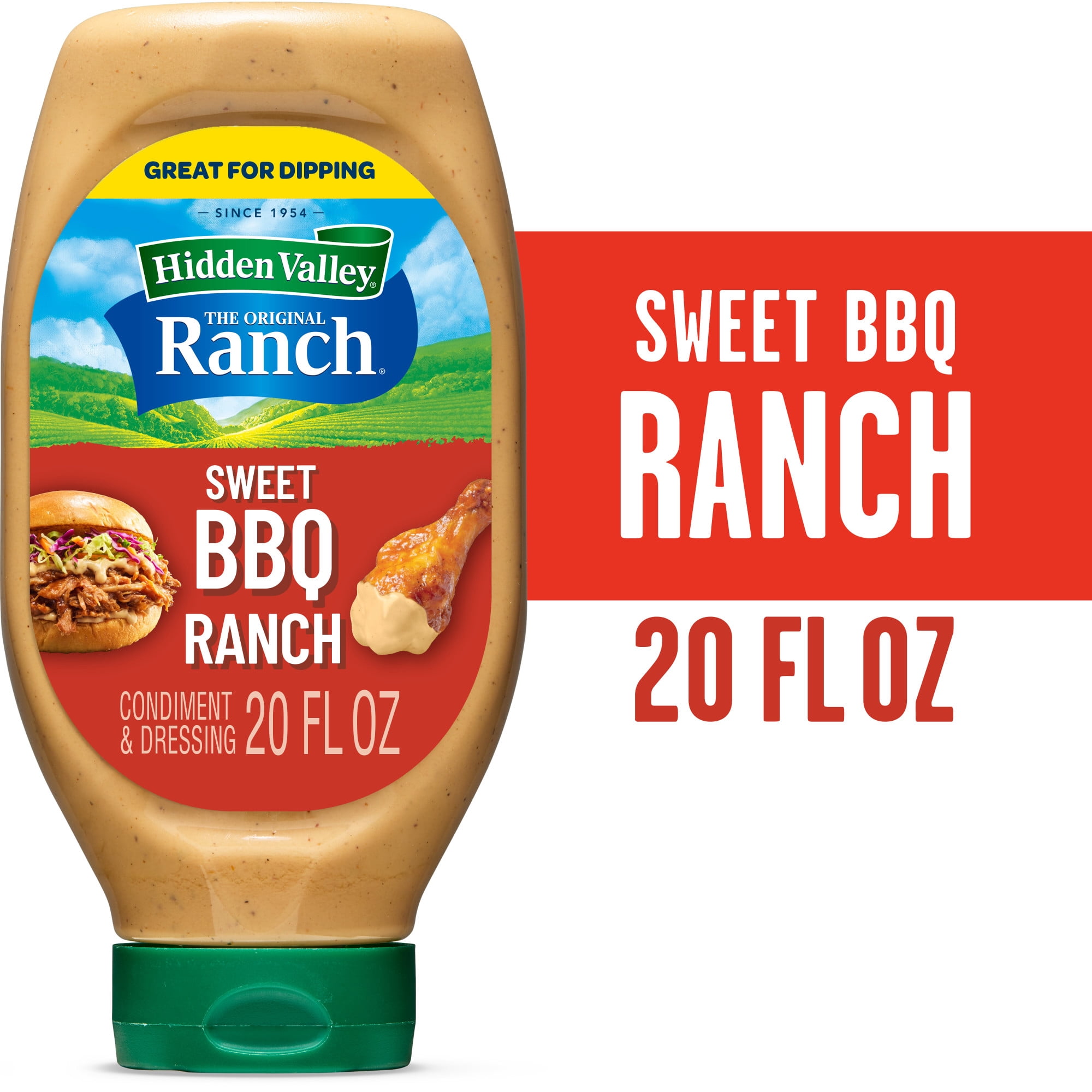 (2 pack) Hidden Valley Sweet BBQ Ranch Dip Sauce Condiment & Dressing, 20 fl oz Squeeze Bottle