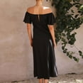 thumbnail image 5 of Aloohaidyvio Summer Dresses for Women 2024,Womens Summer Solid Color Short Sleeve V-Neck Long Dress Black L, 5 of 6