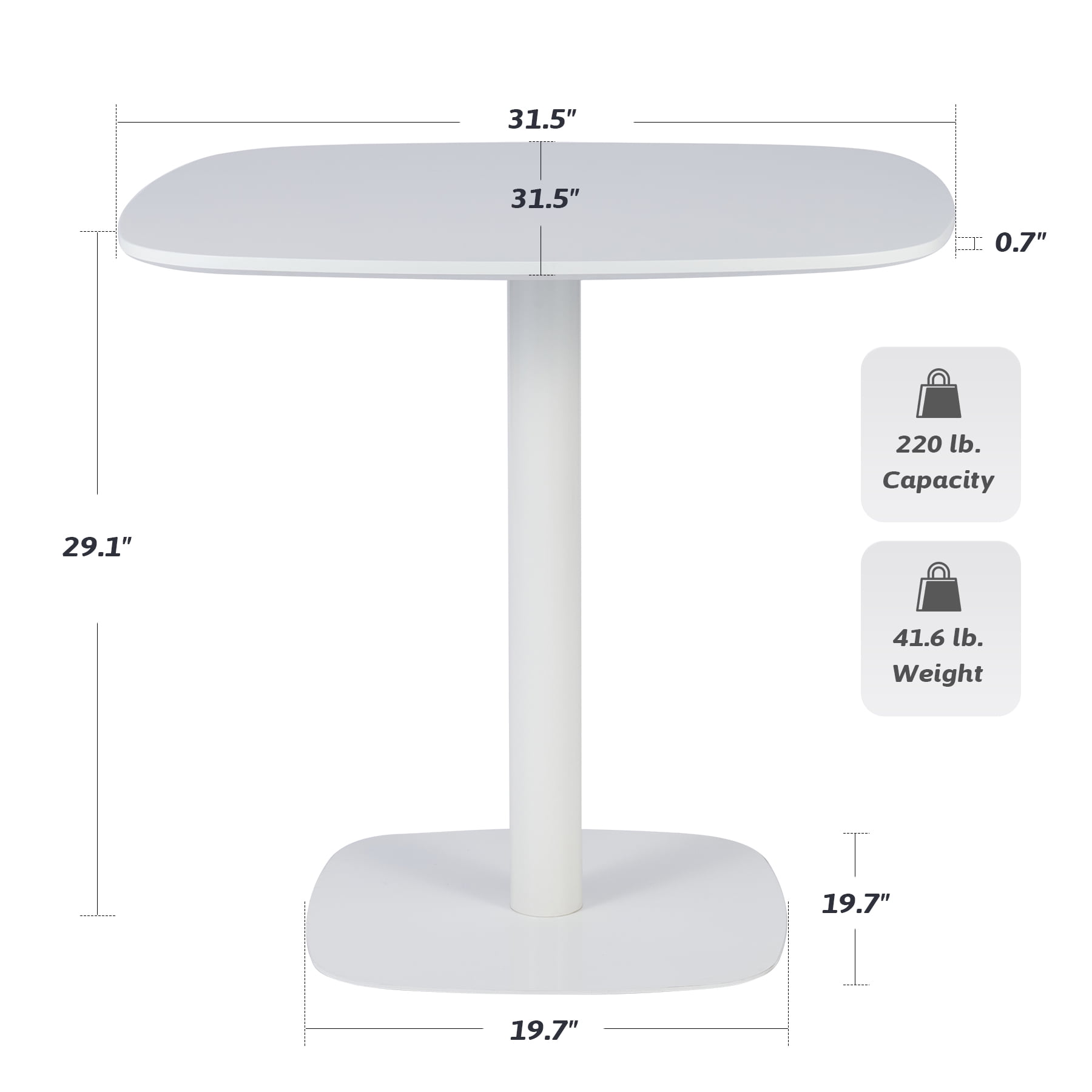 32" Tulip Table Small Pedestal Table for 4 Modern Square Dining Room Table White