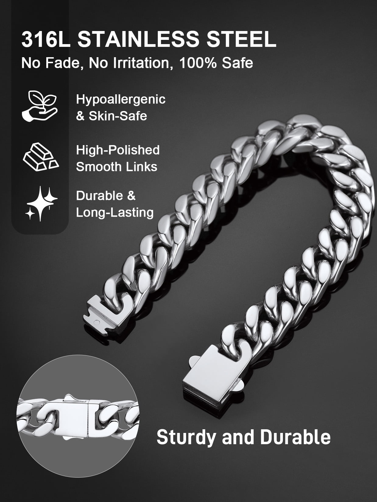 ChainsProMax Heavy Mens Bracelet 12mm Wide 9inch Cuban Bracelet for Men Chunky Link Bracelet Steel Bracelet Fathers Day Jewelry Gift