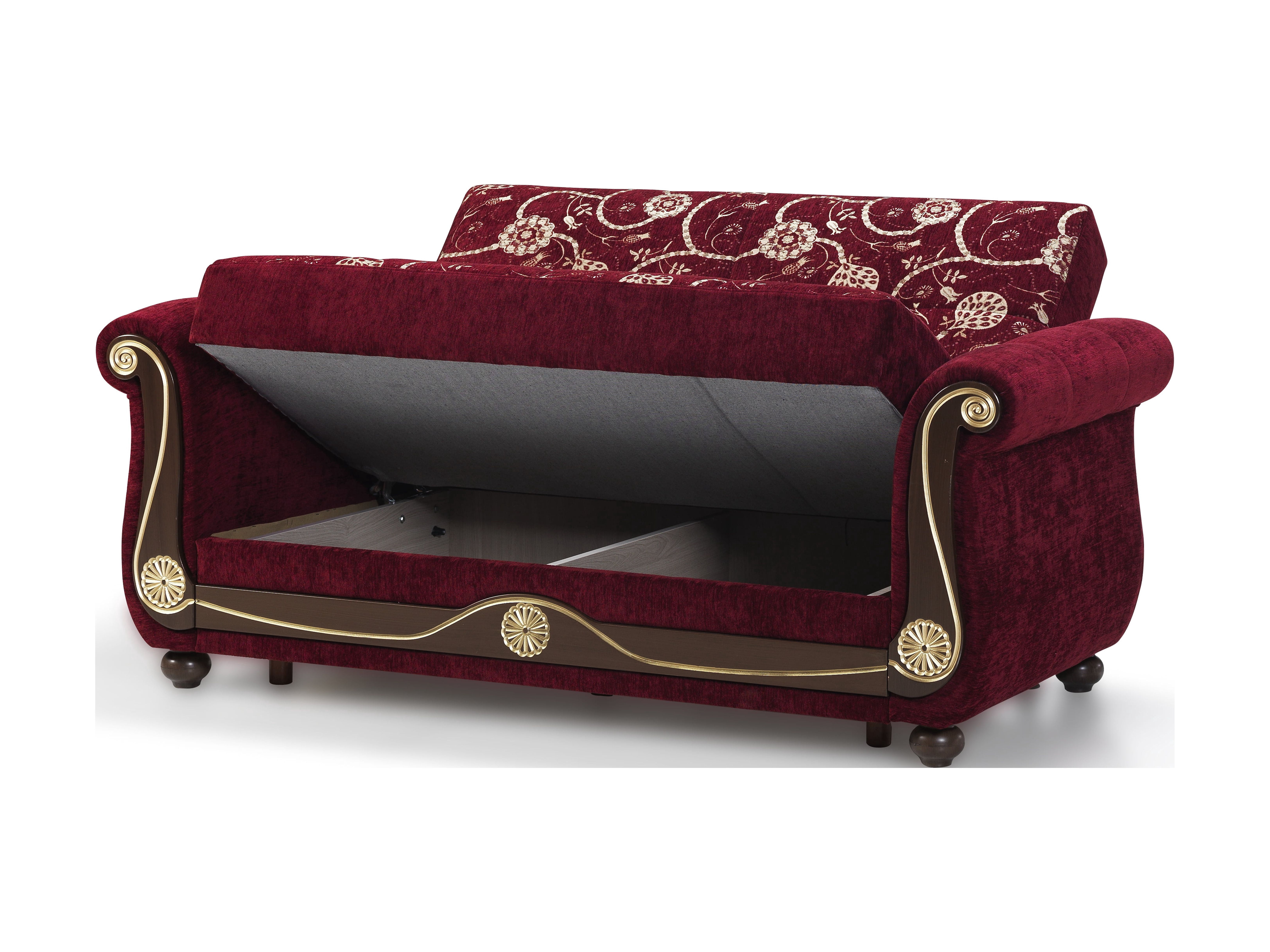 Ottomanson Convertible Sleeper Loveseat with Hidden Storage, Firm Seating, Burgundy