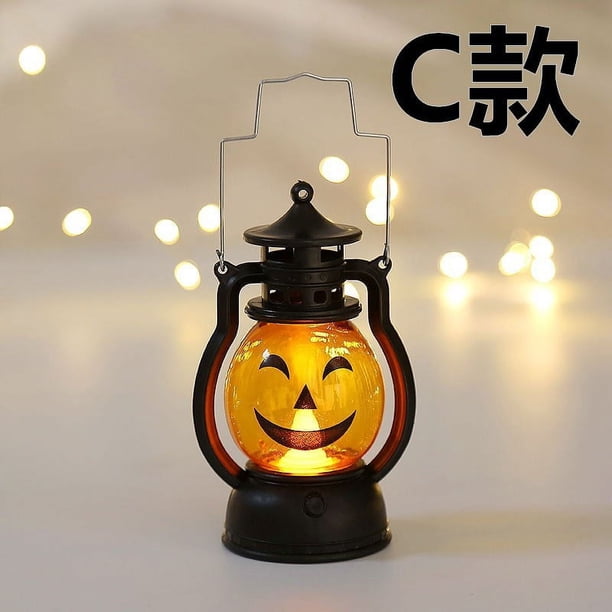Linterna de vela de calabaza de Halloween, luces LED a pilas con aro para colgar, mini linternas decorativas con expresión para decoración de interiores, exteriores, patios, jardines, fiestas.