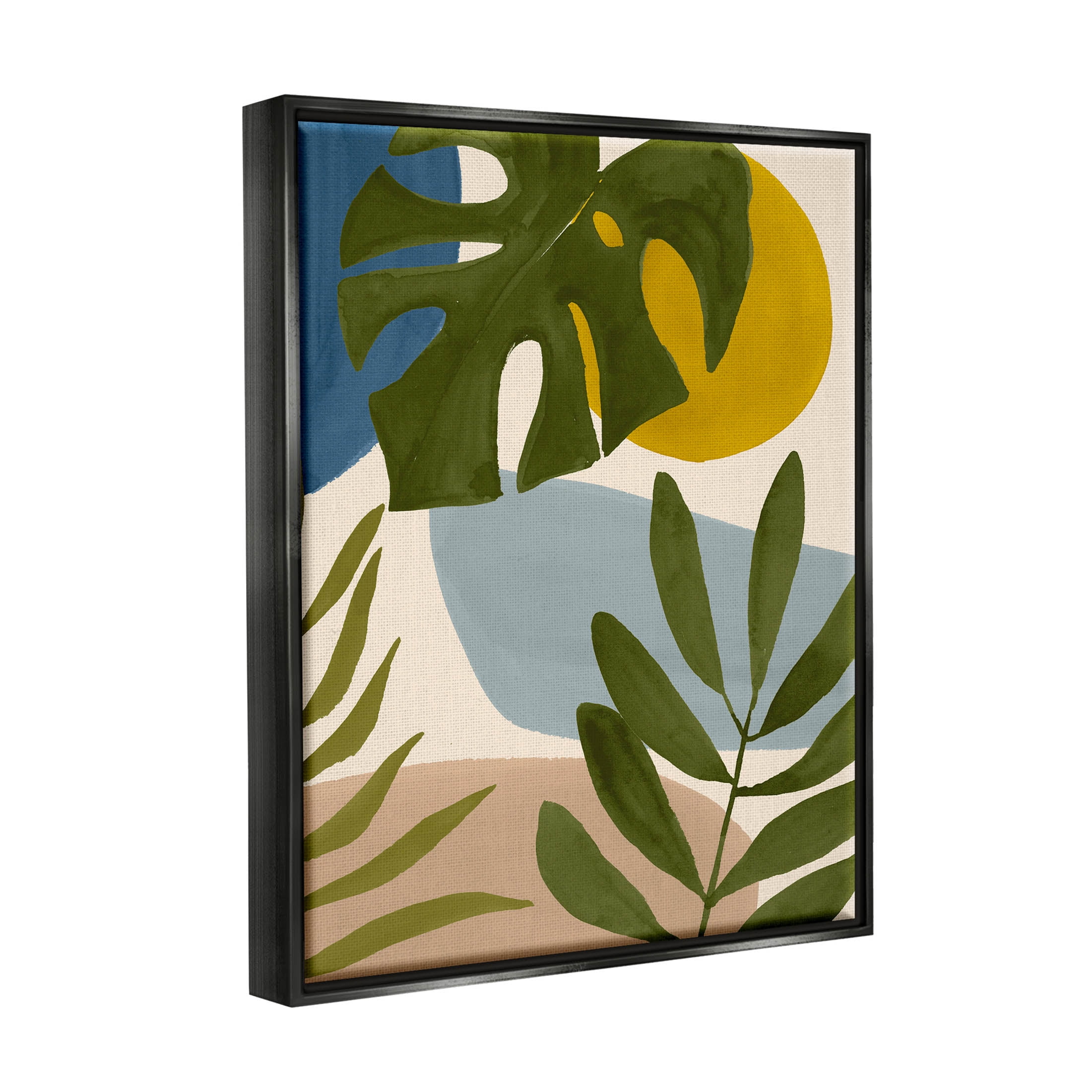 Stupell Industries Tropical Mixed Monstera Leaves Graphic Art Jet Black Floating Framed Canvas Print Wall Art, Design by Victoria Barnes