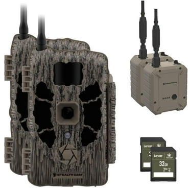 Stealth Cam Deceptor MAX Dual Sim 40MP Photo & 1440P QHD Video No-Glo LED Hunting Cellular Trail Camera, Available on AT&T & Verizon - 2 Pack   External Batteries   32GB SD Cards