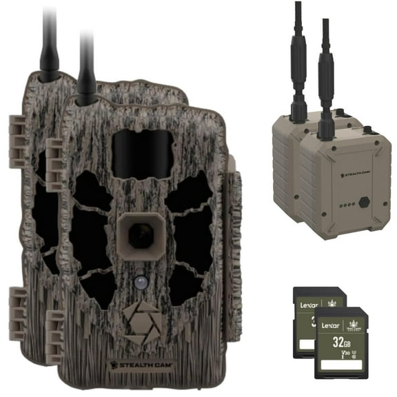 Stealth Cam Deceptor MAX Dual Sim 40MP Photo & 1440P QHD Video No-Glo LED Hunting Cellular Trail Camera, Available on AT&T & Verizon - 2 Pack External Batteries 32GB SD Cards