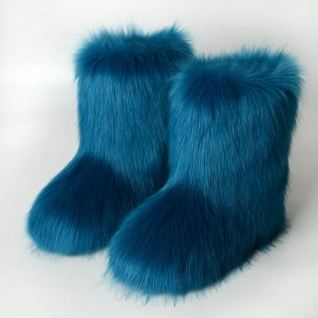 

Clearance! Prime On Sale! Juebong Women s Fashion Color Imitation Animal Boots Plus Cashmere Boots Snow Boots Blue 8-8.5