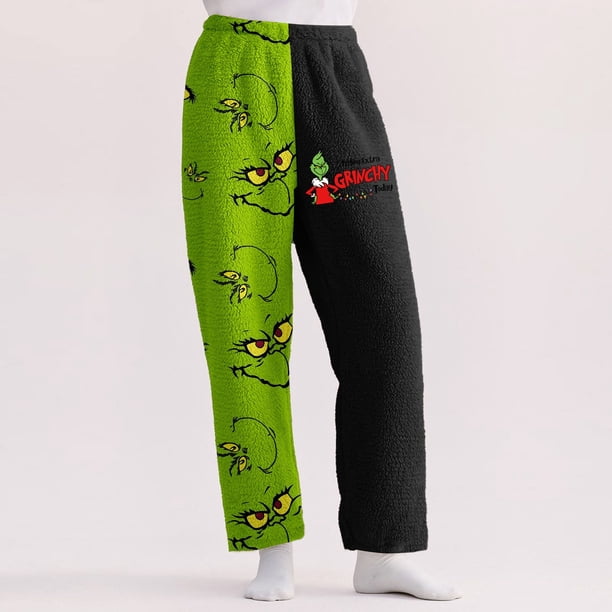 Pijama navideño de Grinch - Pijama a juego de Grinch. Pijama holgado de franela con estampado navideño para mujer, cómodo y afelpado. Pijama navideño a juego de Grinch para toda la familia.