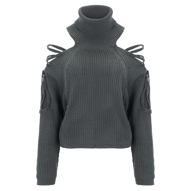 Gibobby Suéter de Punto, Suéteres de invierno para mujer 2023, estilo casual, cuello alto, manga larga, abertura lateral, suéter, sueltos, para mujer(Gris,CH)
