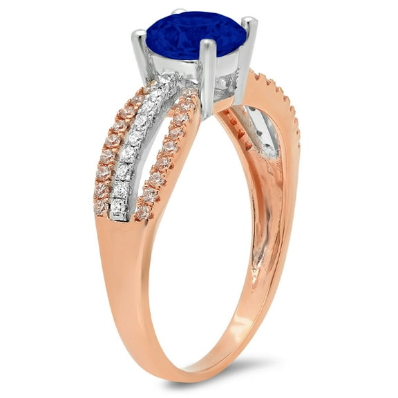 1.27 ct Round Cut Simulated Blue Sapphire Solitaire with Accents Engagement Ring for Women in 18K White/Rose Gold