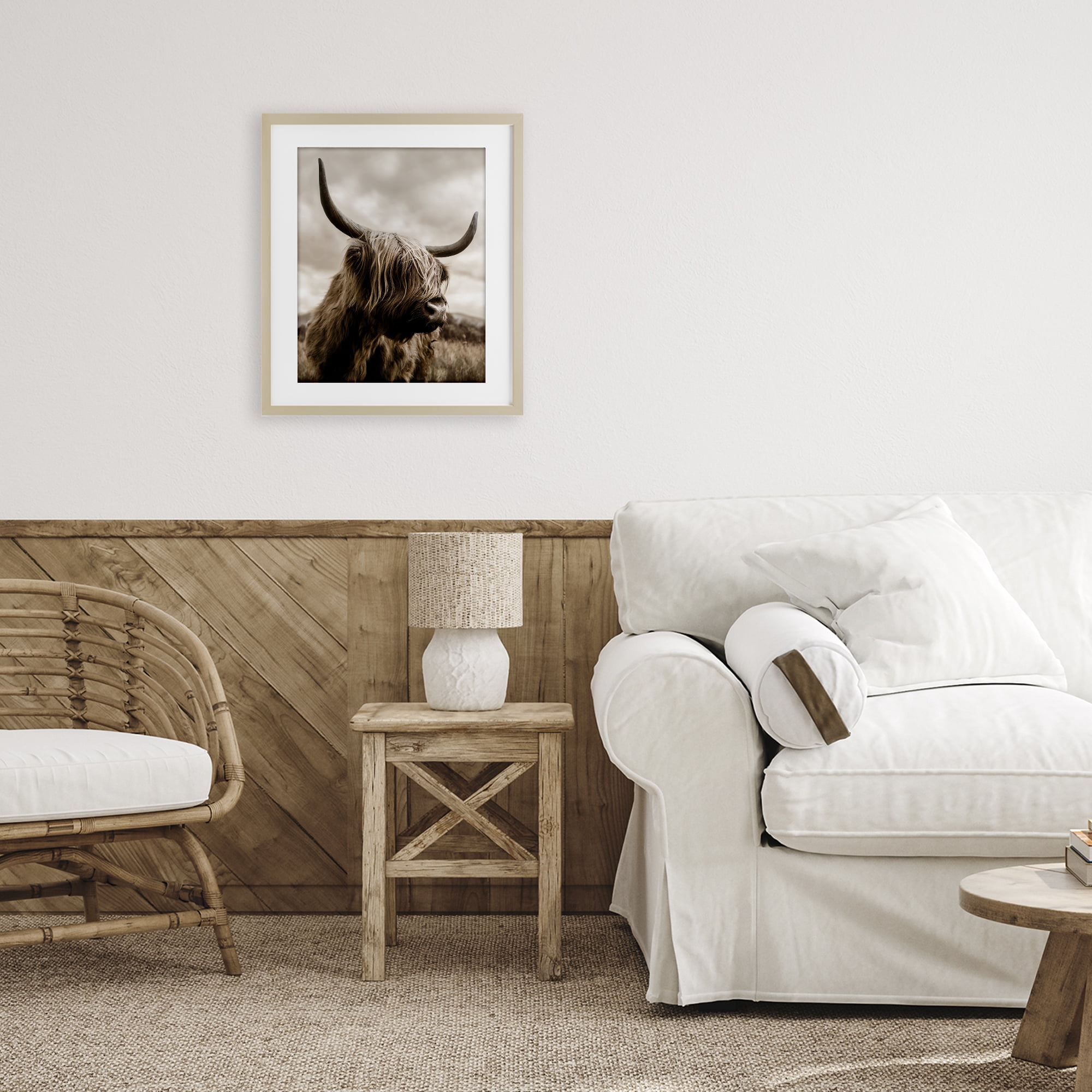 Stupell Industries Highland Cow on Windswept Moor Birch Framed Print Under Glass, design by CAD Designs