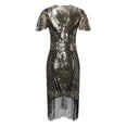 thumbnail image 7 of Coat for Women 1920s Flapper Party Dress Set with Knee Length Sequined Dress and Tassels Hem Accessories, 7 of 7