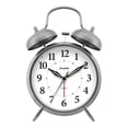 thumbnail image 1 of Reloj despertador analógico de cuarzo SHARP Twin Bell, metal cepillado plateado, alarma fuerte, funciona con pilas, 1 of 7