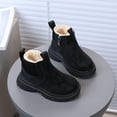thumbnail image 3 of Chelsea Boots Girls Boys Winter Furry Lined Ankle Booties Waterproof Leather Lug Sole Zipper Snow Boots Stretch Knitted Slip on Kids Boot Black 12 Little Kids, 3 of 6