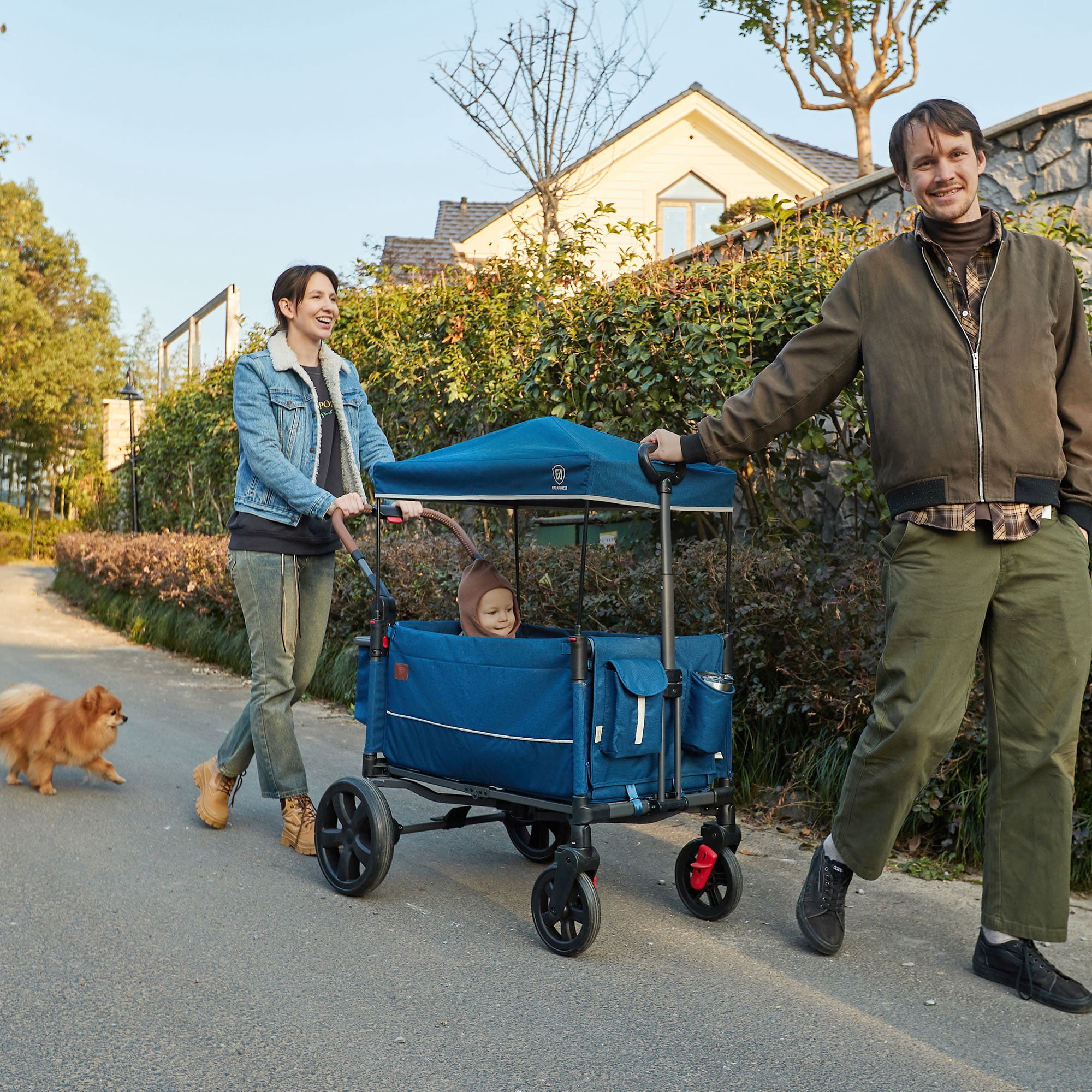 EVER ADVACNED SIDE-UNZIP WAGON STROLLER FOR 2 KIDS,BLUE