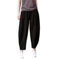 thumbnail image 3 of KDFJPTH Women's Solid Lantern Pants Elastic Waist Casual Harem Trousers Black L/2, 3 of 5
