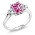 thumbnail image 2 of Gem Stone King 925 Sterling Silver Pink Moissanite and Lab Grown Diamond 3-Stone Engagement Ring for Women | 2.03 Cttw | Octagon 8X6MM | Gemstone Birthstone | Size 7, 2 of 4