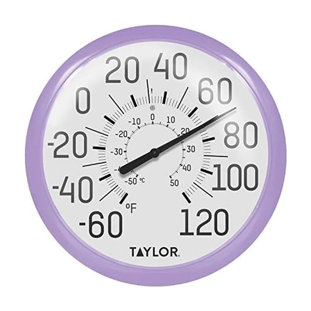 Taylor Termómetro de pared grande y atrevido, termómetro para interiores y exteriores, termómetro inalámbrico con números fáciles de leer para patio, piscina, garaje y áreas interiores, 13,25 pulgadas