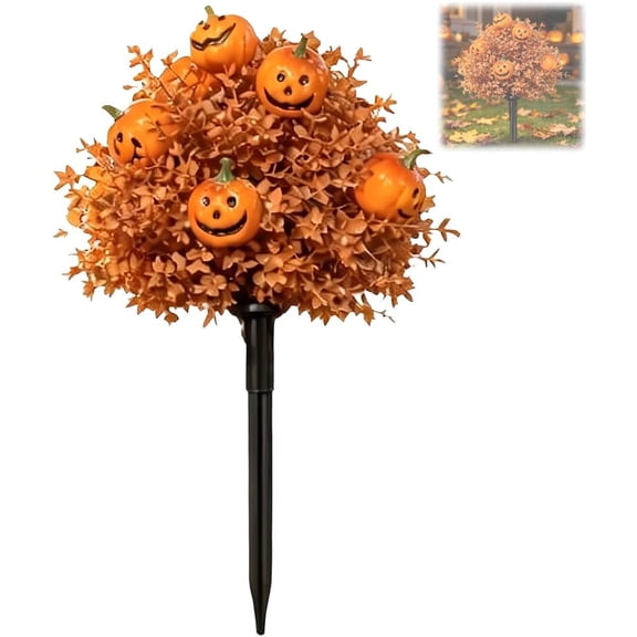 Fall Pumpkin Floral Stake, Artificial Topiary Tree, Halloween Outdoor Garden Decor