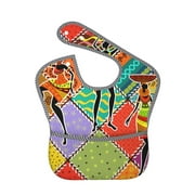 Bingfone Mess-Proof Baby Bib - Waterproof Bib For Baby Boy Or Girl With Food Catcher Pocket, Unisex-Dancing African Womans