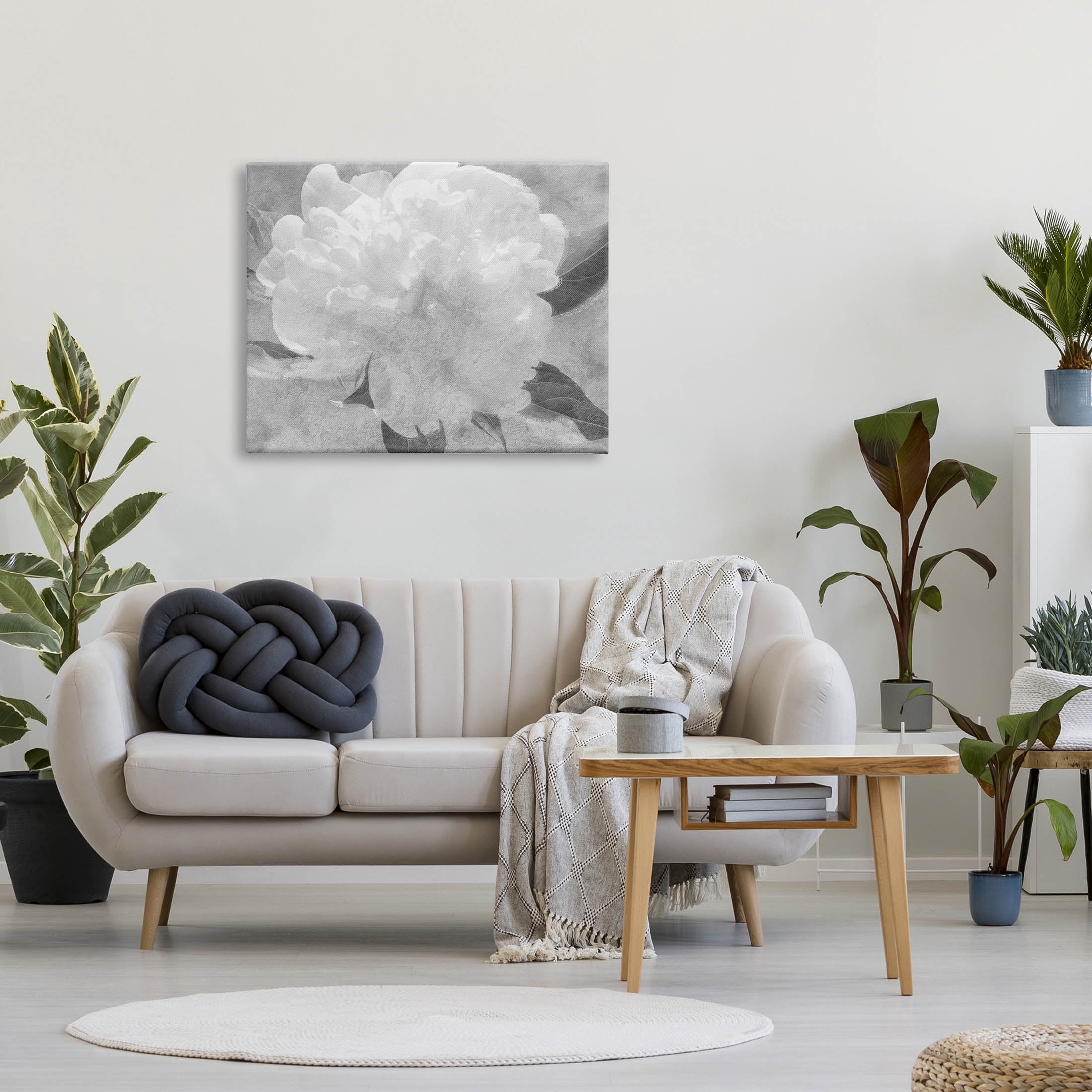 White Flower Blossom Monochrome Botanical & Floral Graphic Art Gallery Wrapped Canvas Print Wall Art