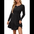 thumbnail image 3 of Vestido Corto Informal de Otoño de Larga para Mujer, de Punto Acanalado, Cuello Redondo, Fluido, Corte A, con Bolsillos Negro XXL, 3 of 8
