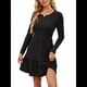 thumbnail image 3 of Vestido Corto Informal de Otoño de Larga para Mujer, de Punto Acanalado, Cuello Redondo, Fluido, Corte A, con Bolsillos Negro M, 3 of 8