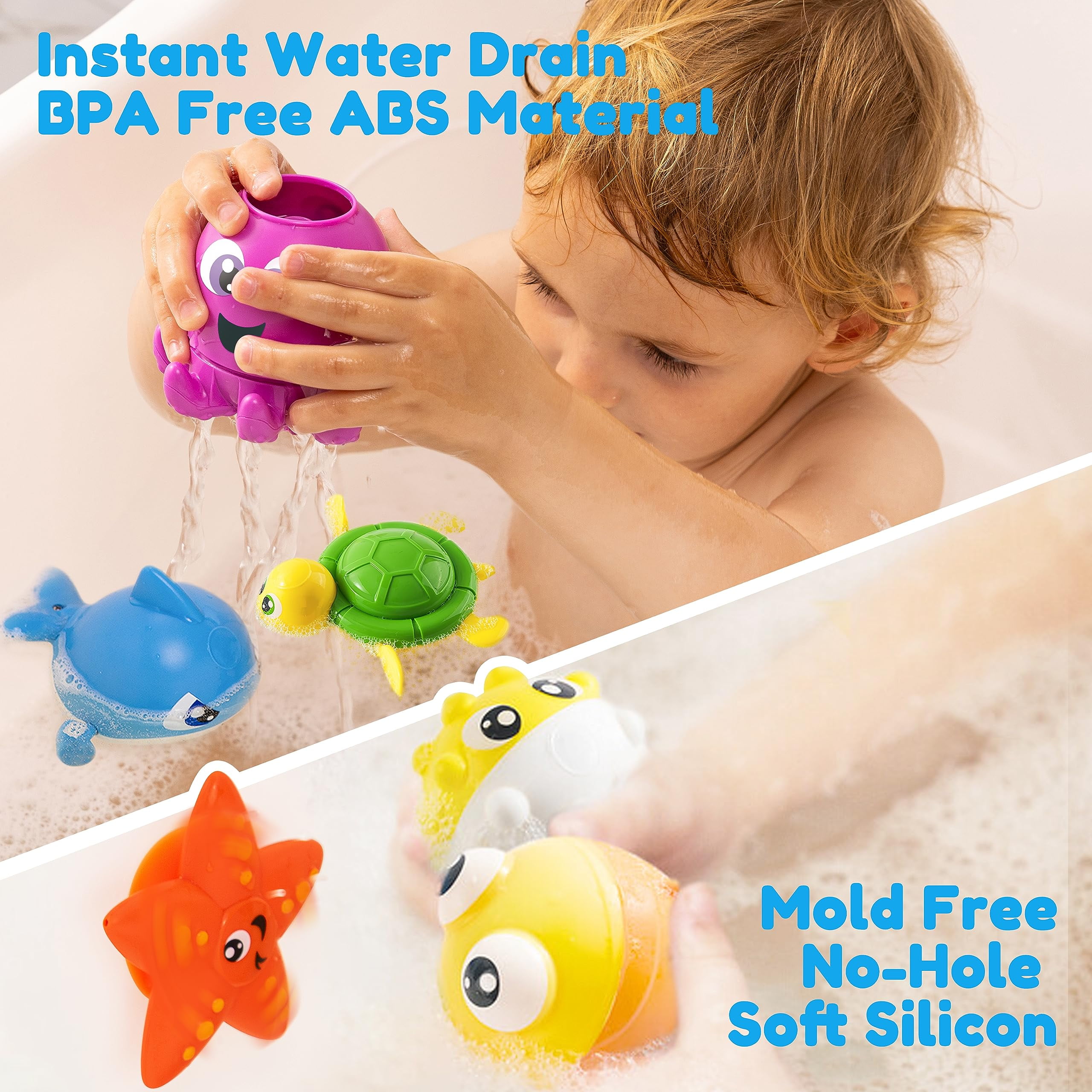  Mold Free Baby Bath Toys for Kids Ages 1-3,No Hole No