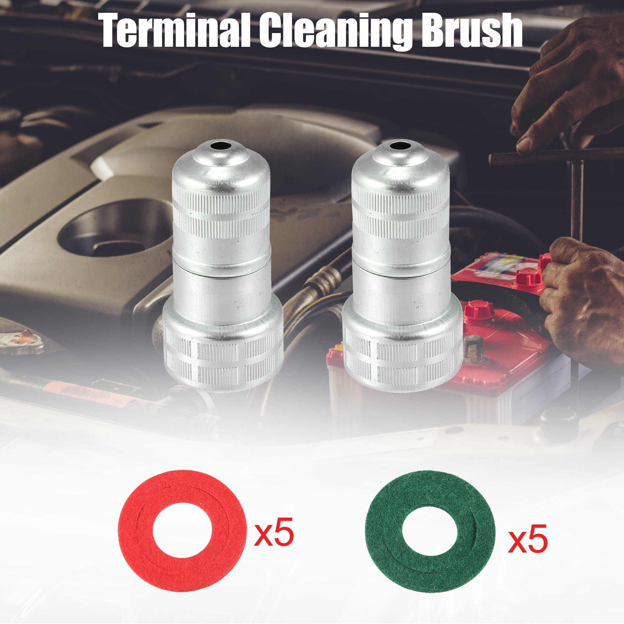 Unique Bargains 2pcs Car Battery Terminal Cleaning Brush with 10pcs Anti Corrosion Washers