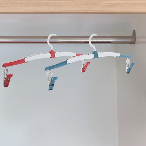 OUNONA 5Pcs Foldable Travel Clothes Hangers with Clips for Home Use Red ABS