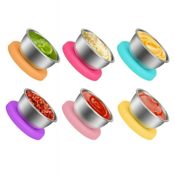 AMERTEER Salad Dressing Containers Stainless Steel Food Containers with Lids Small Silicone Dipping Sauce Cups Toddler Snack Containers Leakproof for Kids Lunch Bento Box Picnic and Tra