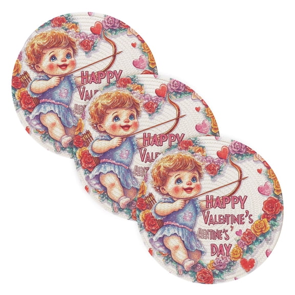 BZSMCE Mats for Pots,Pans Place Cupid with Heart and Flowers Simple Style Pattern Pot Mats