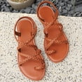 thumbnail image 5 of Summer Sandals for Women Footbed Solid Color Open Toe Slip-On Comfortable Elastic Strap Flat Slippers Sandals for Women Beach Vacation Holiday Vintage Fashion, 5 of 10