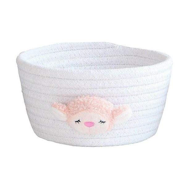 Caja organizadora de cepillo de maquillaje de juguete perfecl con personaje de dibujos animados Cabra Blanca Cesta de almacenamiento tejida a mano 16x9cm