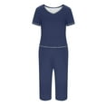 thumbnail image 4 of GERsome Pajamas for Women Short Sleeve Pj Sets Pullover Tops & Capri Pants 2 Piece Sleepwear Loungewear S-2XL (Dark Blue,L), 4 of 6